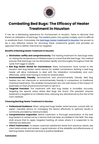 Combating Bed Bugs The Efficacy of Heater Treatment in Houston