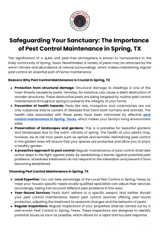 Safeguarding Your Sanctuary The Importance of Pest Control Maintenance in Spring, TX