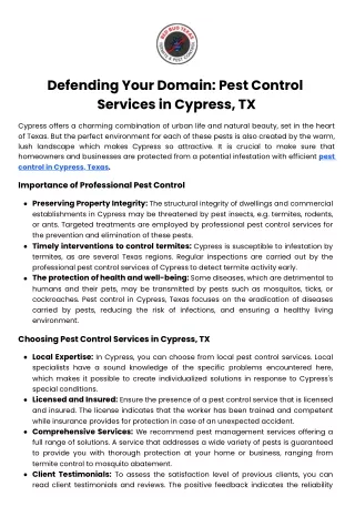 Defending Your Domain Pest Control Services in Cypress, TX