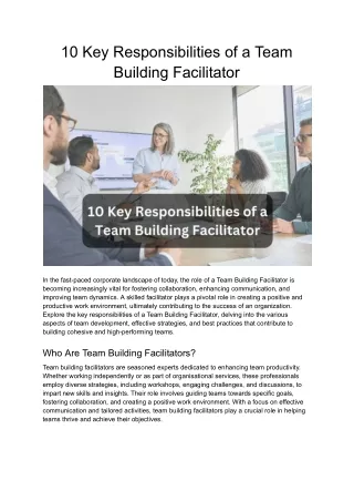 10 Key Responsibilities of a Team Building Facilitator