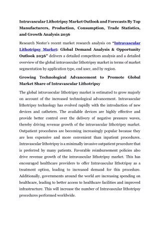 Intravascular Lithotripsy Market Trade Statistics 2036