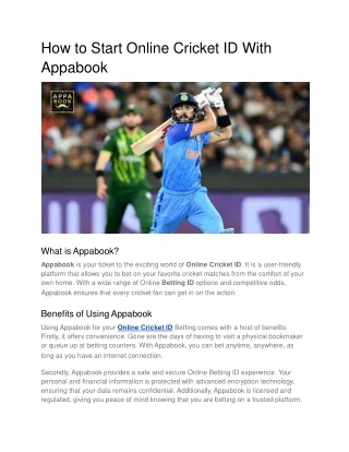How to Start Online Cricket Betting ID With Appabook