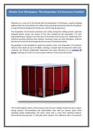 Elevate Your Workspace: The Snapmaker 2.0 Enclosure Unveiled