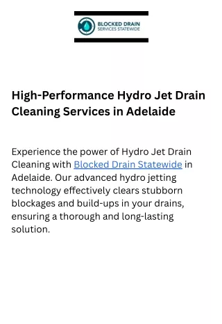 High-Performance Hydro Jet Drain Cleaning Services in Adelaide (1)