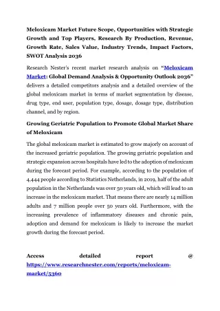 Meloxicam Market Revenue, Growth Rate 2036