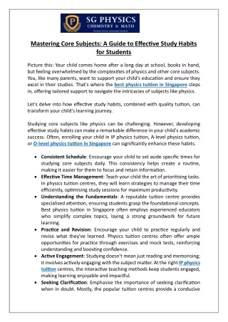 Mastering Core Subjects A Guide to Effective Study Habits for Students