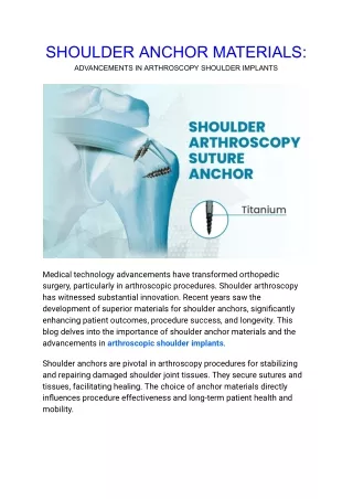 Advancements in Arthroscopy Shoulder Implants