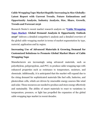 Cable Wrapping Tapes Market Opportunity Analysis 2036