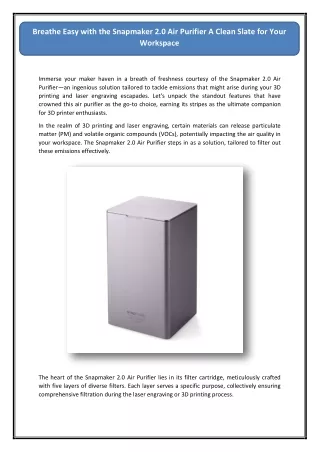 Breathe Easy with the Snapmaker 2.0 Air Purifier A Clean Slate for Your Workspac