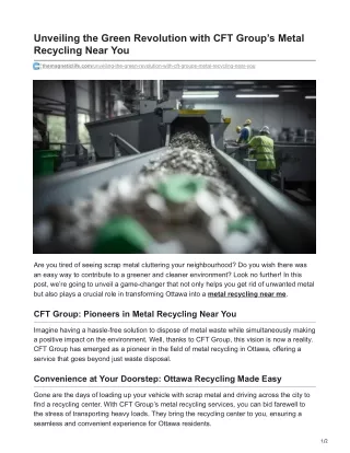 Join the Green Revolution: CFT Group's Metal Recycling Efforts in Ottawa