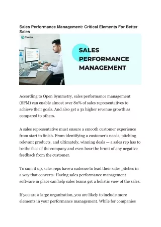 Sales Performance Management: Critical Elements For Better Sales