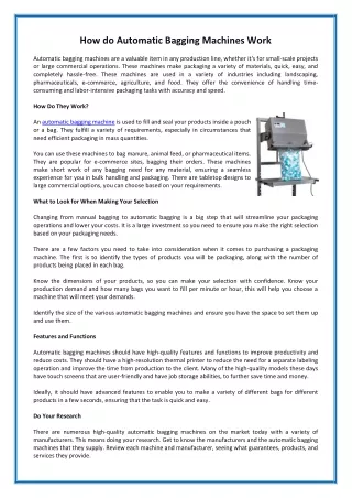 How do Automatic Bagging Machines Work