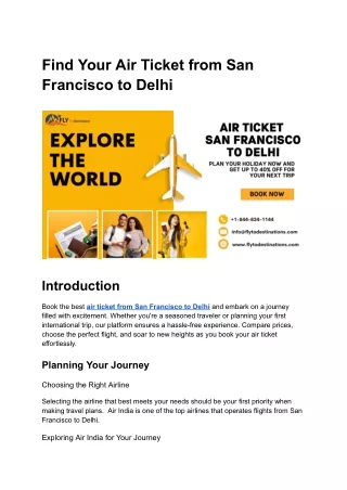 Find Your Air Ticket from San Francisco to Delhi