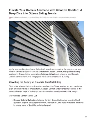 Revamp Your Home with Kaloozie Comfort: The New Era of Siding in Ottawa