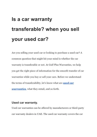 Is a car warranty transferable_ when you sell your used car_