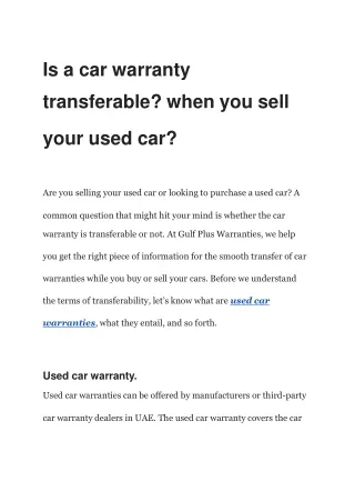 Is a car warranty transferable_ when you sell your used car_