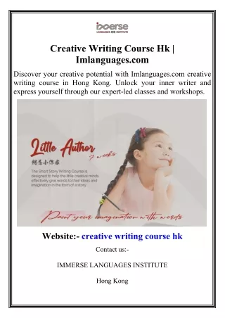 Creative Writing Course Hk  Imlanguages.com