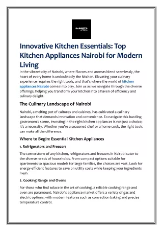 Innovative Kitchen Essentials: Top Kitchen Appliances Nairobi for Modern Living