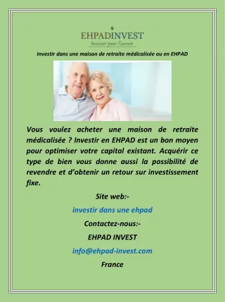 Investir dans une maison de retraite médicalisée ou en EHPAD