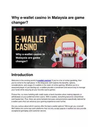 Why e-wallet casino in Malaysia are game changer?