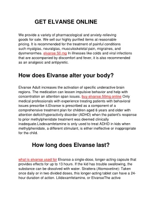 GET ELVANSE ONLINE