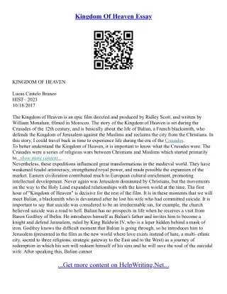 Kingdom Of Heaven Essay