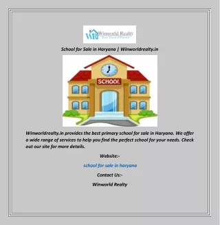 School for Sale in Haryana  Winworldrealty.in