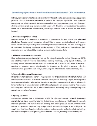 Streamlining Operations A Guide for Electrical Distributors in OEM Partnerships