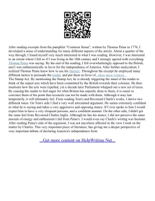 Thomas Paine Common Sense Essay