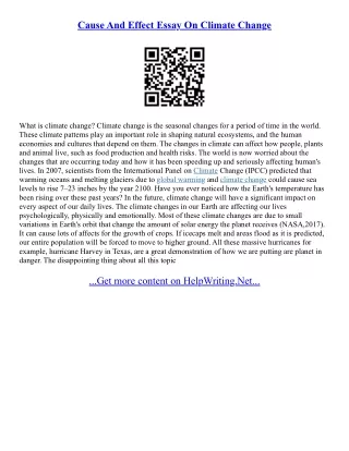 Sample Cause And Effect Essay