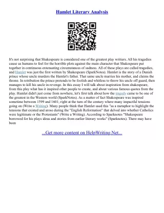 Hamlet Literary Analysis Essay