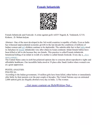 Essay On Female Foeticide