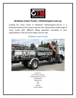 Brisbane Crane Trucks Otmtransport.com