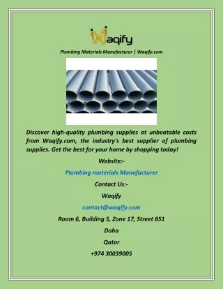 Plumbing Materials Manufacturer  Waqify