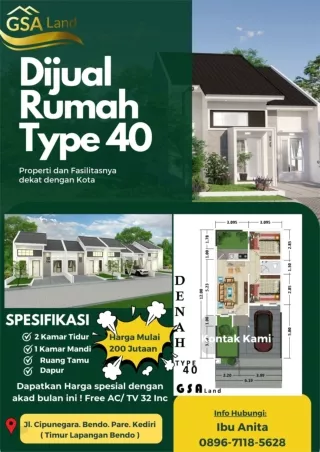 KPR, 0896-7118-5628 diJual Rumah Perumahan Kediri GSA Land