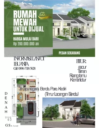 KPR, 0896-7118-5628 diJual Rumah Mewah Kampung Inggris Kediri GSA Land