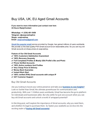 Buy Old Gmail Accounts - New & Aged