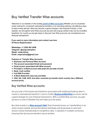 Buy Verified Wise Accounts - Cheap Price & Fast Delivery