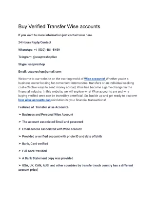 Buy Verified TransferWise Accounts — 100% Best Quality Wise