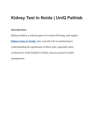 Kidney Test In Noida | UniQ Pathlab