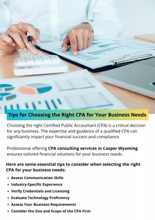 Tips for Choosing the Right CPA for Your Business Needs