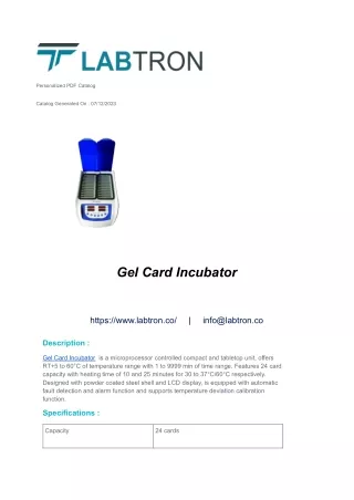Gel Card Incubator