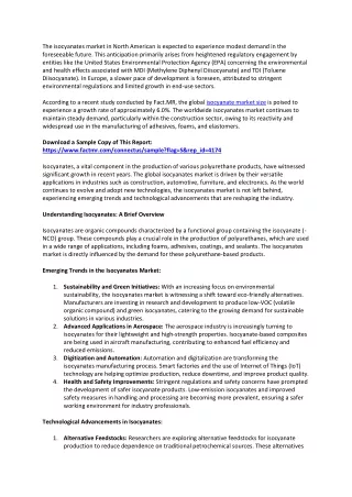 Isocyanates Market Recent Developments, Research Analysis Forecast 2027