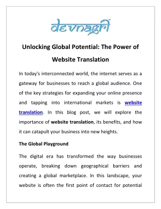 Unlocking Global Potential: The Power of Website Translation