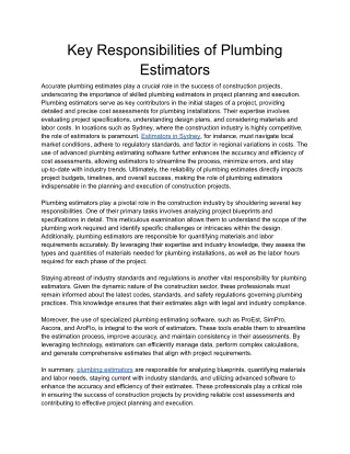 Key Responsibilities of Plumbing Estimators