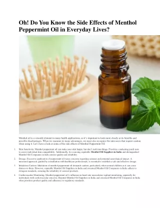 Oh  Do You Know the Side Effects of Menthol Peppermint Oil in Everyday Lives