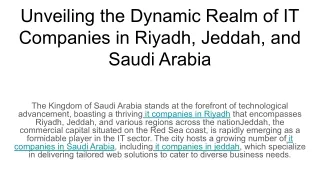 Unveiling the Dynamic Realm of IT Companies in Riyadh, Jeddah, and Saudi Arabia