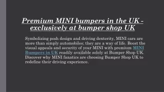 Premium MINI Bumpers in the UK - Exclusively at Bumper Shop UK