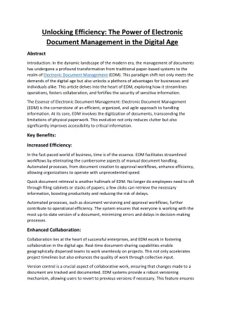 Unlocking Efficiency: The Power of Electronic Document Management in the Digital