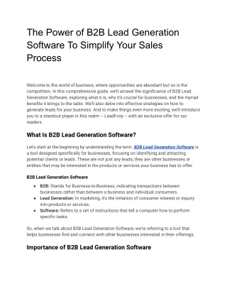 The Power of B2B Lead Generation Software To Simplify Your Sales Process